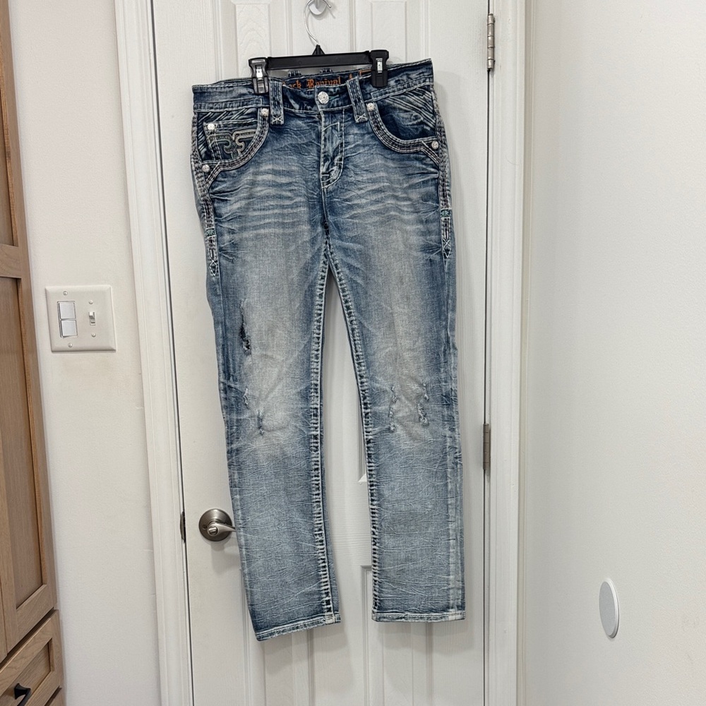 Rock Revival Elijah Men's distressed Blue Jeans 33w
